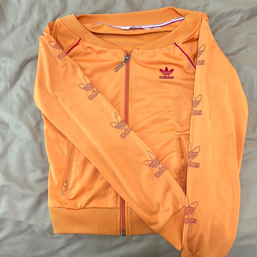 Light orange Adidas zip up jacket, Size S, minor wear and tear